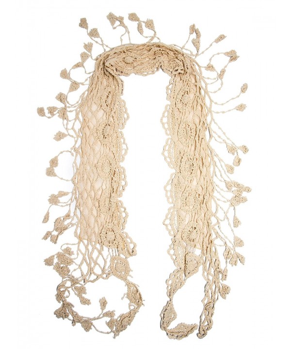 Bohomonde Laurel Scarf- 100% Cotton Crochet Lace Tassel Fringe Scarf - Cream - CE11QHMDZFJ