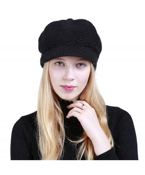 Winter Warm Hat For Women Fashion Knitted Hat Acrylic Fibers Snow Ski Caps With Visor - Black - C0187R7NMXQ