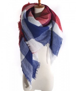 Women's Winter Stylish Warm Blanket Scarf Plaid Wrap Shawl - Blue Red - CS187IALGA3