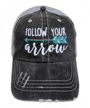 Embroidered "Follow Your Arrow" Washed Out Grey Trucker Cap Hat - Mint Arrow - CF12NT7AFJQ