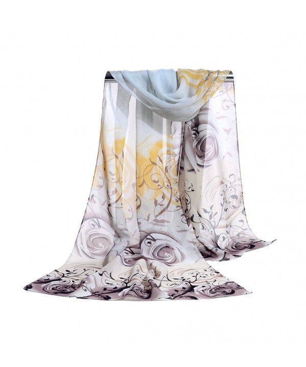 E-Clover Lightweight Chiffon Sheer Scarves: Women's Pretty Rose Print Scarf (Grey) - CS186LHY7GL