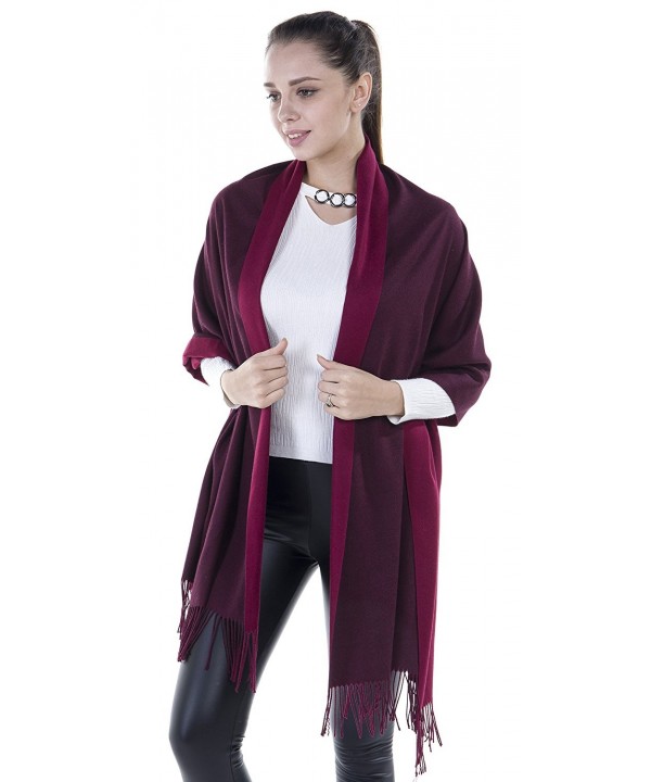 Niaiwei Long Pashmina Womens Wool Shawl- Bridal Extra Large shawl for Wedding Evening - Red + Red Wine - CZ186YSD74Y