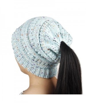 Yeahii Women Ponytail Cap Warm Beanie Knitted Hat Messy High Bun Ponytail Beanie Hat - Blue - CM188R0TL5L