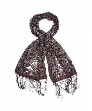 Bohomonde Louisa Scarf- Delicate Sheer Burnout Paisley Pattern Scarf Fringe - Gray/Black - CS11QHMBW6X