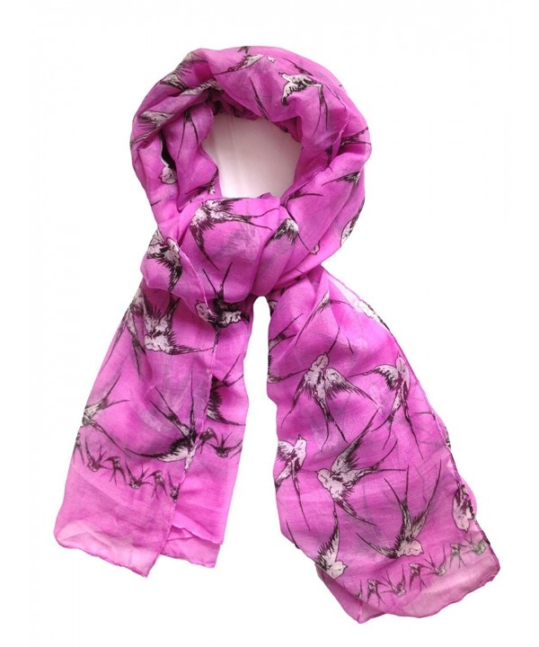 Hanson Women's Swallow Birds Print Scarf Wrap Sarong - Fuschia - C611HFKQZAX