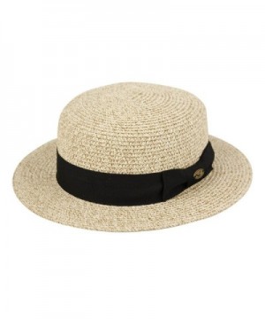 Men's Summer Boater Straw Pork Pie Derby Fedora Flat Top Gambler Hat Natural - C312FFMR4M1