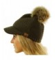 CC Fur Pom Pom Visor Bill UV Sun Thick Stretchy Knit Beanie Skully Cap Hat - Olive - CP12KAN19OD