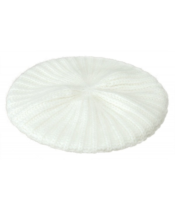 Womens Slouchy Angora Knit Beret Warm Cozy Winter Beanie Hat - Cream - CY11Q1CRLEB