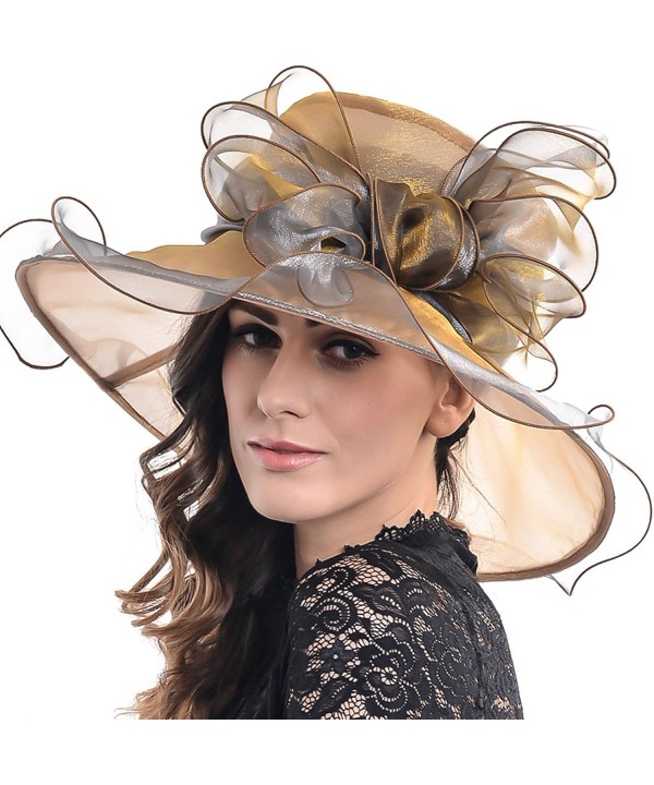 FORBUSITE Women's Organza Church Derby Bridal Cap Tea Party Wedding Hat S039-2 - Champagne With Grey - CO17YC0XHD5