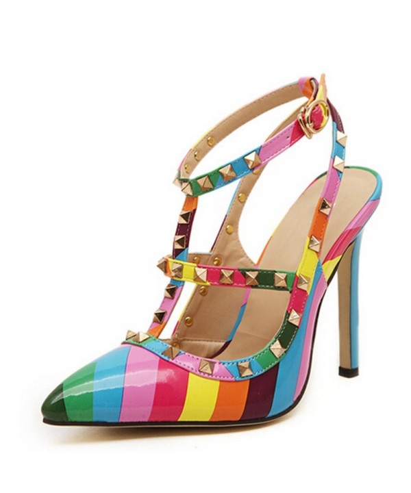 Yaheeda Women's Multicolor High Heels Rivets Rainbow Stiletto Sandals Pumps Shoes - colorful - CP12FBBDCSV