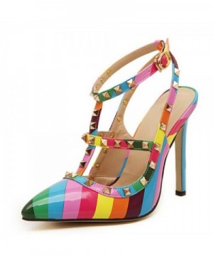 Yaheeda Women's Multicolor High Heels Rivets Rainbow Stiletto Sandals Pumps Shoes - colorful - CP12FBBDCSV