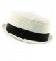 Men's Cool Summer Straw Pork Pie Derby Fedora Upturn Brim Hat - White - CP182AHYL3U