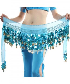 ESHOO Women Multi Colors Chiffon Belly Dance Hip Scarf Ruffled Coin Belt Skirt Hip Wrap - Blue - C912NS09J1E