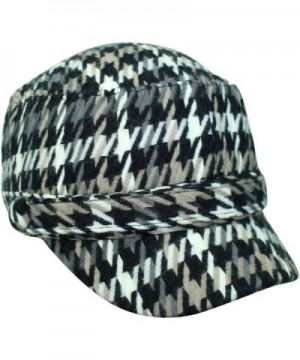 Luxury Divas Houndstooth Plaid Cadet Cap Hat - Black - C6117B5846V