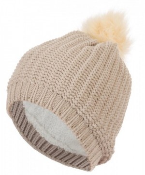 DRY77 Pom Pom Faux Fur Beanie Inner Hat Warm Winter Women Hot Cap Skull Knit - Beige 3 - CM1887D2C24