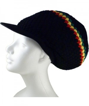 Rasta Dread Knit Tam Hat - Large Round Black/Red/Yellow/Green- with Brim - CD11YIYGY6P
