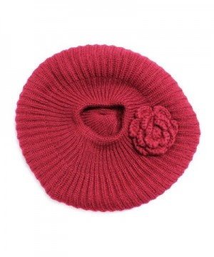 Womens Winter Beret Flower Brown