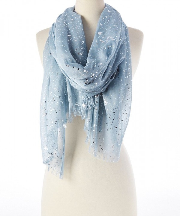 Women Lightweight Soft Cotton with Metallic Silver Splash Shawl Scarf / Abstract Scarf / Windowpane Scarf - Gray - CV11Z4K816X