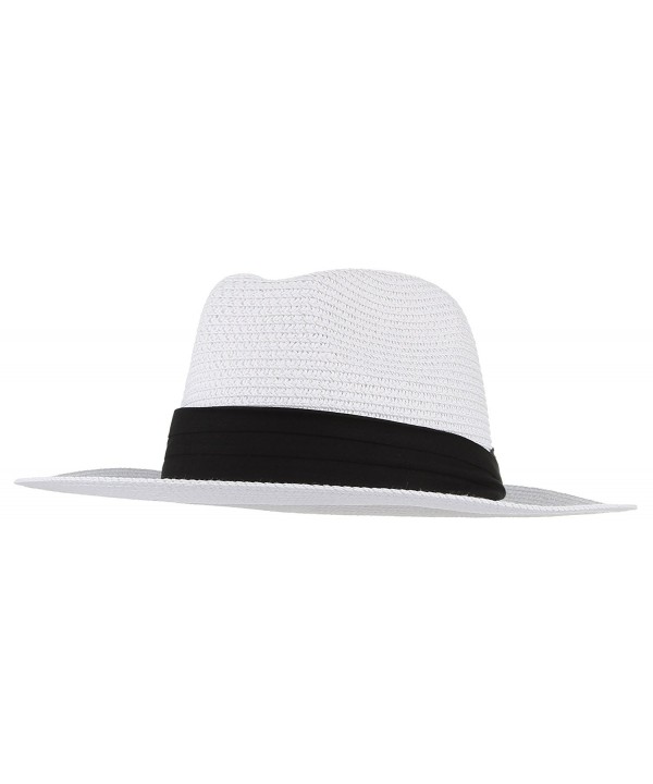 Gemvie Men's Paper Woven Straw Panama Trilby Fedora Beach Sun Hat Large/22.8" - White - CH182ZQ796A