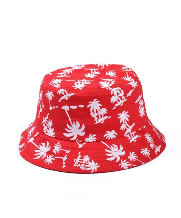 Zipper Graffiti Flat Bucket Hat with Coconut Tree Pattern Outdoor Hatsun Hat (red) - CZ12C2BMKYZ