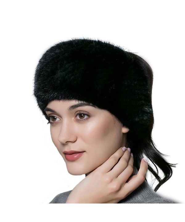 URSFUR Women's Winter Headwraps Real Knitted Mink Scarf Fur Headband Multicolor - Black - CD12MZPKA4F