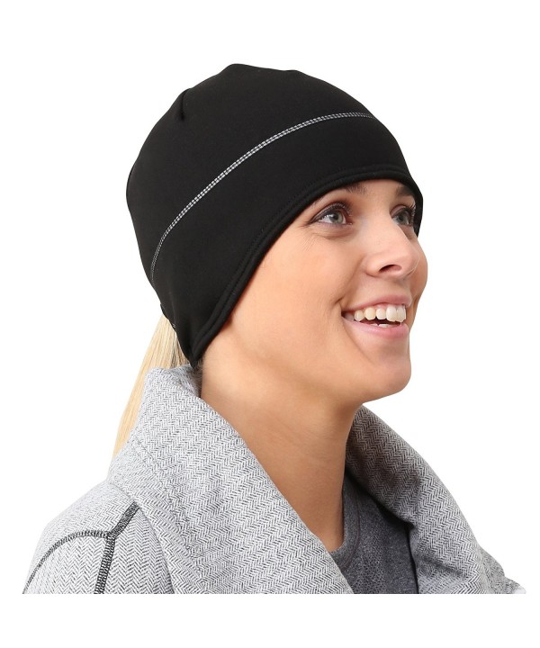 TrailHeads Women's Power Ponytail Hat - Reflective Winter Running Beanie - black/silver - CG11LTJX8IT