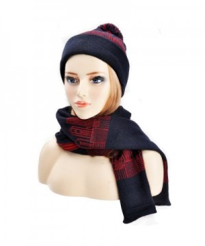 ZLYC Womens Teens Winter Warm Pompom Beanie Hat Skull Cap and Scarf Set - Navy - CJ12MNQV0R7