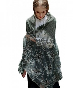 Women Large Shawl Wrap Scarf In Solid Colors Spring Winter Soft Lightweight Lace Flowers Scarves - Green Black - CA188E7HXEI