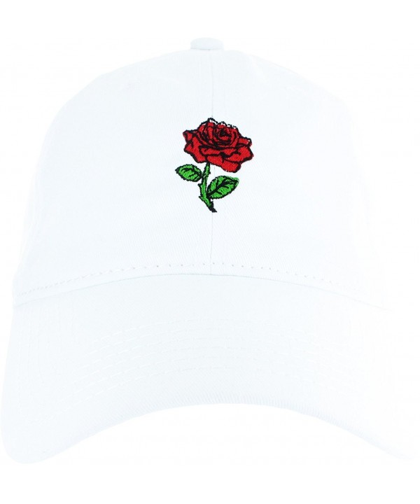 Rose Dad Hat Cap Rose Flower Hat Embroidered Adjustable Baseball Cap - White - CH12ICHKUBX