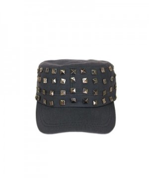 Adjustable Cotton Military Studded Charcoal in Women's Newsboy Caps