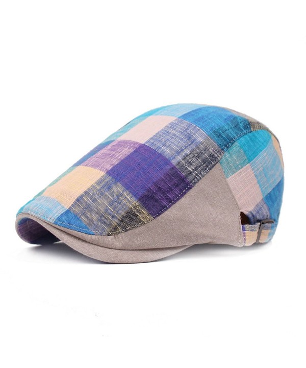 King Star Men Plaid Longshoreman IVY Irish newsboy Cap Cabbie Scally Hat - Blue - CF182H3YASN