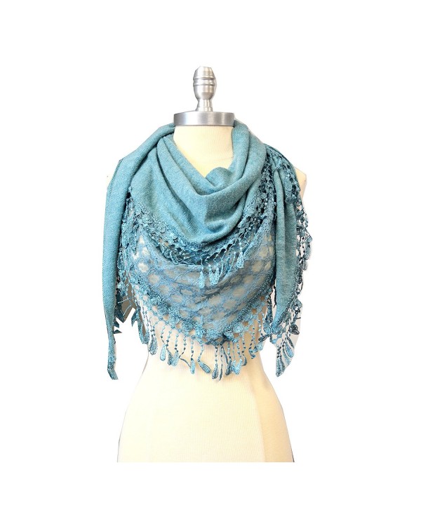 SCARF_TRADINGINC Triangle Knit & Lace Fashion Scarf - Aqua - CT11GFJMGPT