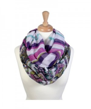 Scarfand's Ethnic Tribal Aztec Print Infinity Sheer Scarf Wrap Collection - With Stripes Purple - C41890OW46T