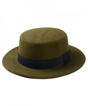 Elee Women Boater Hat Bowler Sailor Wide Brim Flat Top Caps Wool Blend - Army Green - CY184HHOXK5