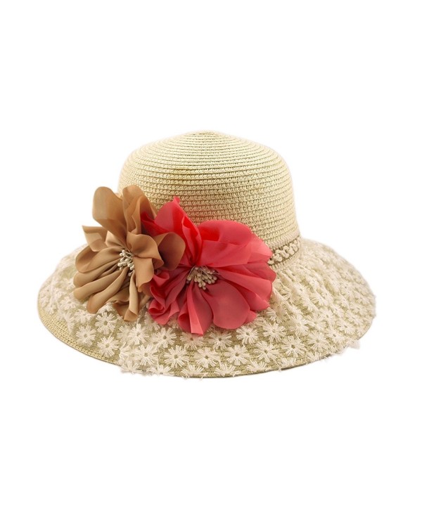 Princess Lace Flower Straw Sun Hat - Different Colors Available - Natural - CZ11DSBPPE1