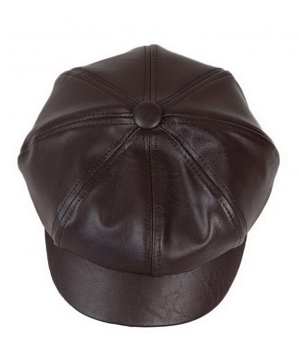 Bigood Women Fashion PU Leather Solid Ascot Ivy Newsboy Cap Berets Dark Brown - CU125BCKRUB