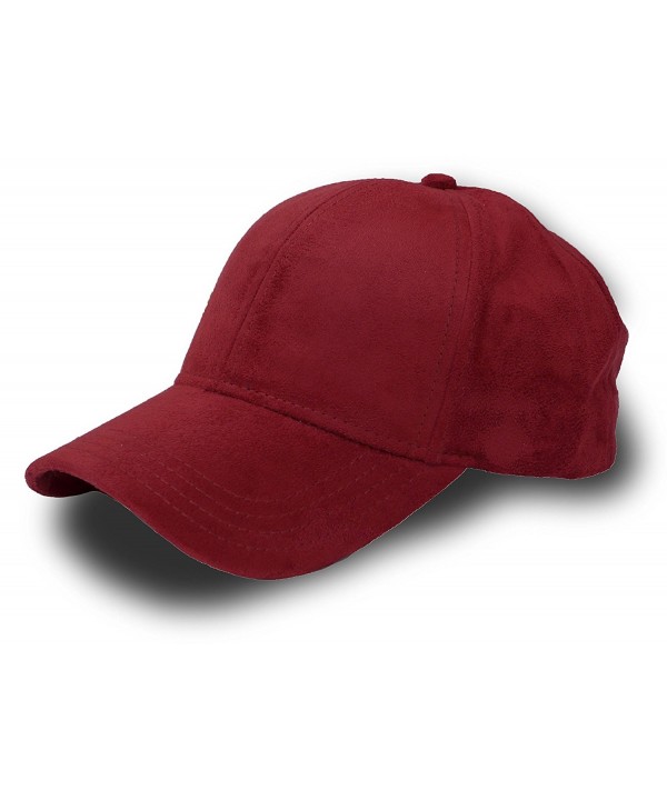 Fashion Faux Suede 6 Panel Adjustable Baseball Cap - Burgundy - CU12IJQVDQD