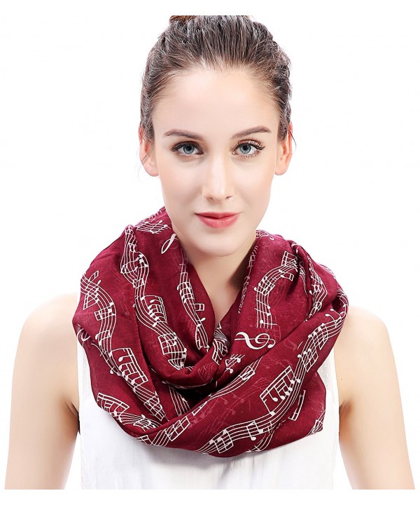 Lina & Lily Women's Musical Notes Print Infinity Loop Scarf - Dark Red - C411OWHI0K1