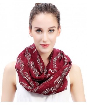 Lina & Lily Women's Musical Notes Print Infinity Loop Scarf - Dark Red - C411OWHI0K1