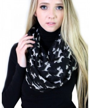 (6 COLORS) Bella Dachshund Doxie Dog Infinity Scarf- Women's Animal Print Loop Shawl - Black / off white - CA12HJWRAEL