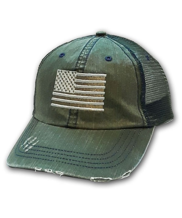 American Flag Distressed Cap - Free Flag Decal - Olive - CE12I4YDD6D