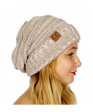 C.C Tricolor Oversized Slouchy Soft Cable Knit Beanie Hat - Rose - CB186GZWMLC