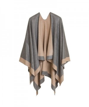 Cardigan Poncho Cape: Women Elegant Cardigan Shawl Wrap Sweater Coat for Winter - Light Gray Beige - CS18775ZYAO