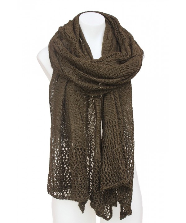 Terra Nomad Women's Wool Blend Long Crochet Style Scarf Shawl Shoulder Wrap - Dark Olive Green - CS12NBY78EO