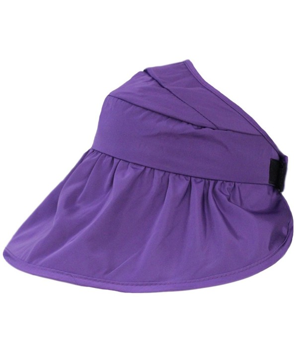 Women's Cotton Silk Summer UV Large Pleated Brim Sun Beach Sea Floppy Hat Visor - Purple - CJ11X22MGHP