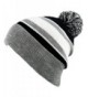 THE HAT DEPOT Winter Soft Unisex Pom Pom Stripe Knit Beanie Skull Slouch Hat - Grey/Black - C2127Y5JDJJ