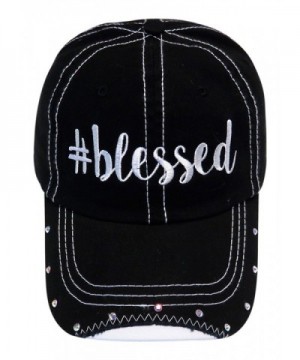 Spirit Caps Embroidered Blessed Black Torn bill Look Cap Hat W/Stones - CJ1855ZY0UL