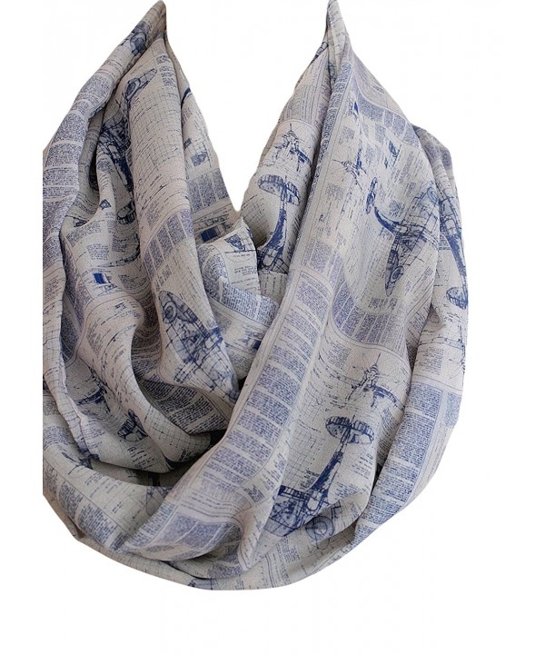 Etwoa's Airplane Themed Infinity Scarf Blue Print Scarf Circle Scarf - CP12N8VVKDX