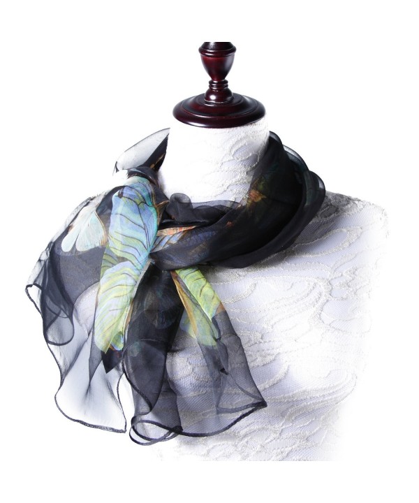 GSG Ladies Long Lightweight Butterfly Natural Silk Shawl Scarf Beach Wrap Nice Gifts ON SALE - Black - CO12BS9KJRR