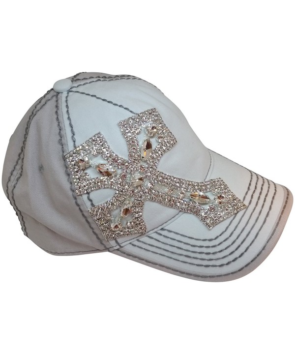 Olive & Pique Women's Rhinestone Cross Bling Baseball Cap - Ivory/Beige/Grey - C217Y0XU3MR